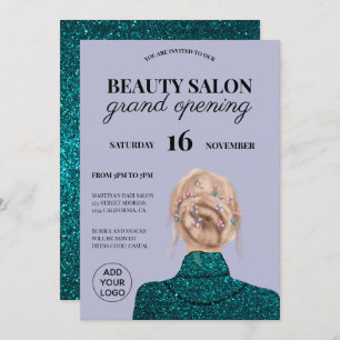 Chic turquoise glitter Beausalon grand opening Kaart