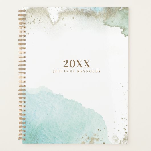 Chic Turquoise & Gold Abstrait Art Planner (Devant)