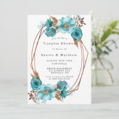 Chic Turquoise Gold Frame Couples Invitations de d (Debout devant)