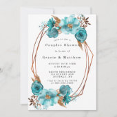 Chic Turquoise Gold Lijst Couples Shower Invites (Voorkant)