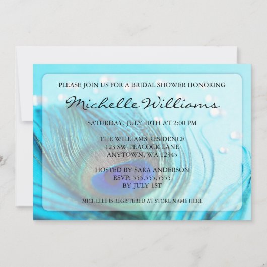 Chic Turquoise Joyaux de paon Invitations de douch (Devant)