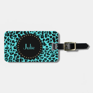 Chic Turquoise Leopard Print Bagagelabel