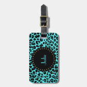 Chic Turquoise Leopard Print Bagagelabel (Voorkant verticaal)