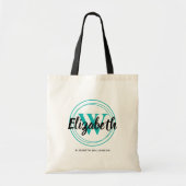 Chic Turquoise Monogram Beginletter Script Naam Tote Bag (Voorkant)