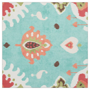 Chic turquoise red oranje ikat tribal patroon stof