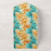 Chic Turquoise Sinaasappel Bloemen Huwelijk All In One Uitnodiging (Buitenkant)