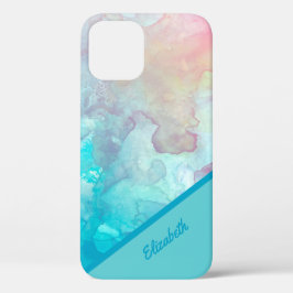 Chic Turquoise Waterverf Gepersonaliseerd iPhone 12 Hoesje