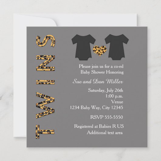 CHIC TWINS Cheetah Uitnodiging voor babyshowerfees (Voorkant)