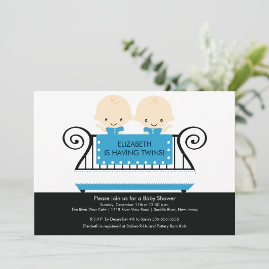 Chic Twins in the Crib Baby shower Invitation Garç (Debout devant)