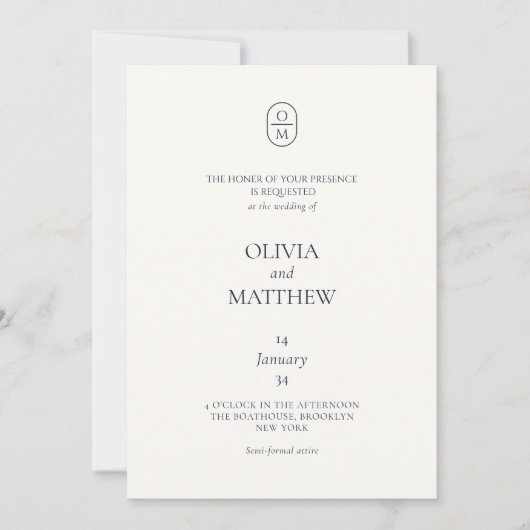Chic Typograhy Monogram Wedding Invitation (Devant)