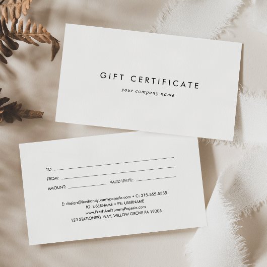Chic Typographie Certificat cadeau d'entreprise