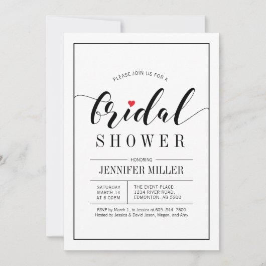 Chic Typographie Mariage Bridal Douche Invitations (Devant)
