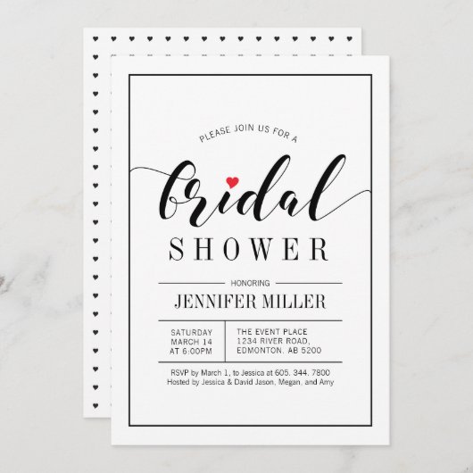 Chic Typographie Mariage Bridal Douche Invitations (Devant / Derrière)