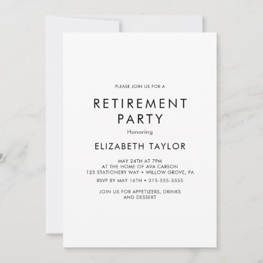 Chic Typographie Retraite Partie Invitation (Devant)