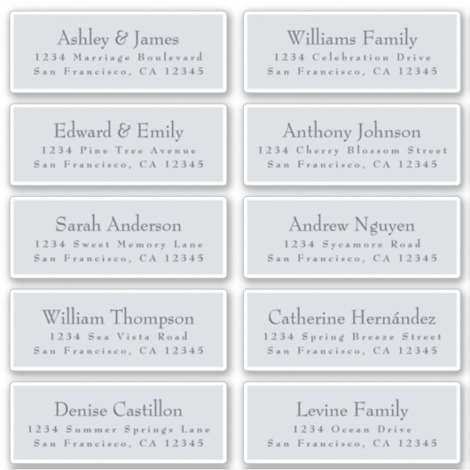 Chic Typography Blue Wedding Guest Adresetiketten Sticker (Voorkant)