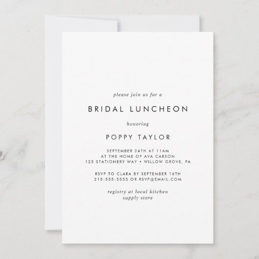 Chic Typography Bridal Luncheon Kaart (Voorkant)