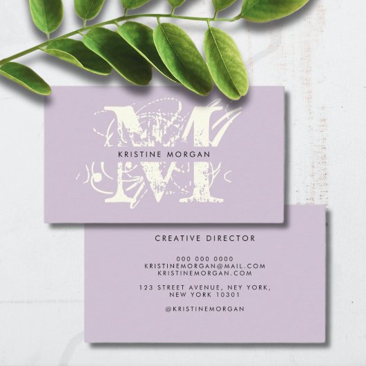 Chic typography lavender monogram name visitekaartje
