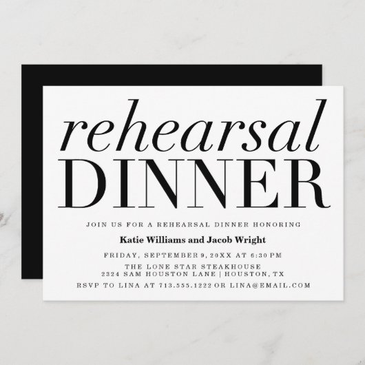 Chic Typography Rehearsal Dinner Invitations Kaart (Voorkant / Achterkant)