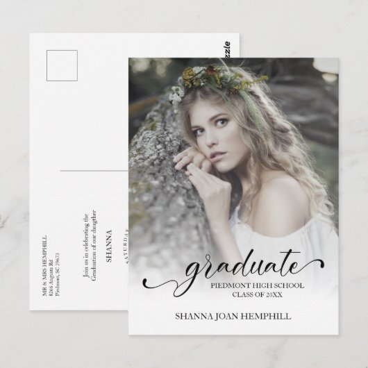 Chic Typography Script Afstuderen School Afstudere Briefkaart (Voorkant / Achterkant)