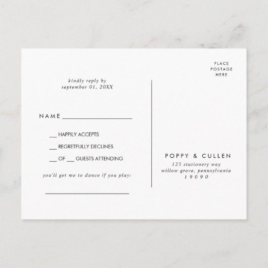 Chic Typography Song Request RSVP Briefkaart (Achterkant)