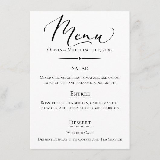 Chic Typography Wedding Menu (Voorkant)