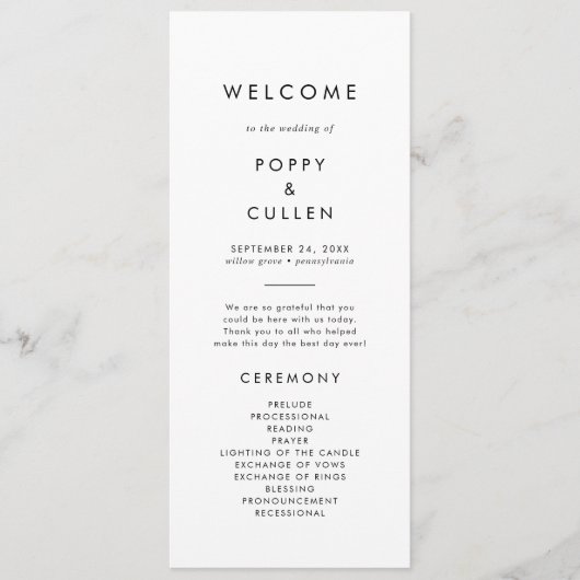 Chic Typography Wedding Programme Programma (Voorkant)