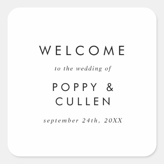 Chic Typography Wedding Welcome Vierkante Sticker (Voorkant)