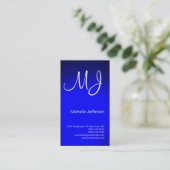 Chic Unieke Monogram Blauw en Wit Visitekaartje (Staand voorkant)