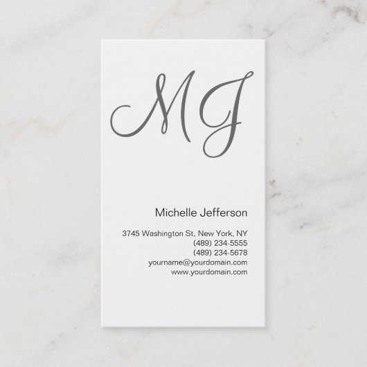 Chic Unique Monogram White Grey Visitekaartje (Voorkant)