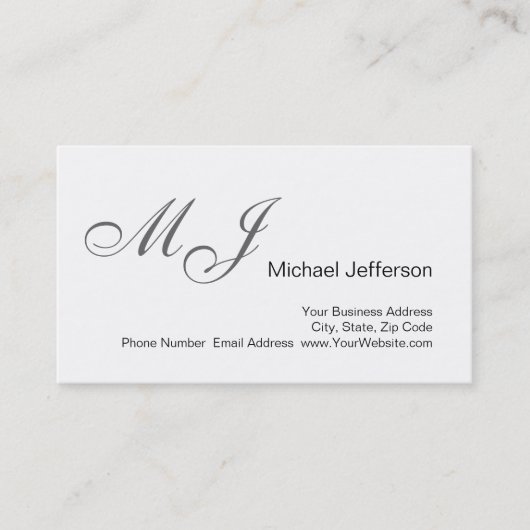 Chic Unique Monogramme Blanc Gris Carte de visite (Devant)
