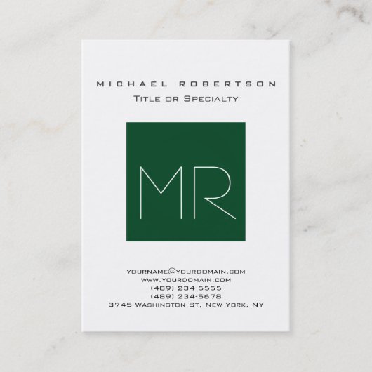 Chic Up Forest Green Monogram Carte de visite blan (Devant)