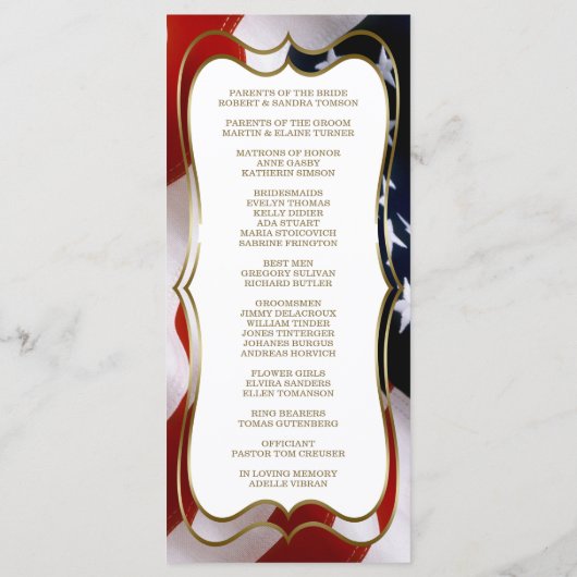 Chic USA flag Gold Mariage programme personnalisé (Dos)