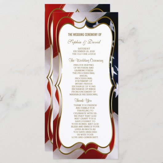Chic USA flag Gold Mariage programme personnalisé (Devant / Derrière)