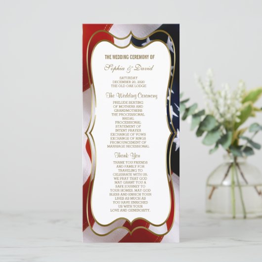 Chic USA flag Gold Mariage programme personnalisé (Debout devant)