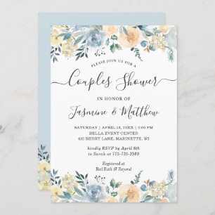 Chic Vanilla Blue Floral Wedding Couples Shower Kaart