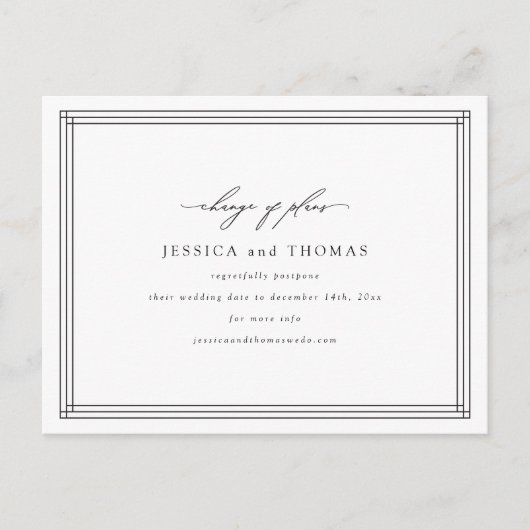 Chic Venster Huwelijk Uitstel Nieuwe Datum Aankondigingskaart (Voorkant)