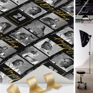 Chic Verjaardag Foto Filmstrook Zwart Goud Cadeaupapier