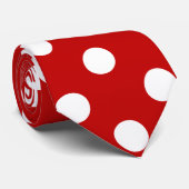 Chic Vibrant Red White Polka Dots Pattern Stropdas (Opgerold)