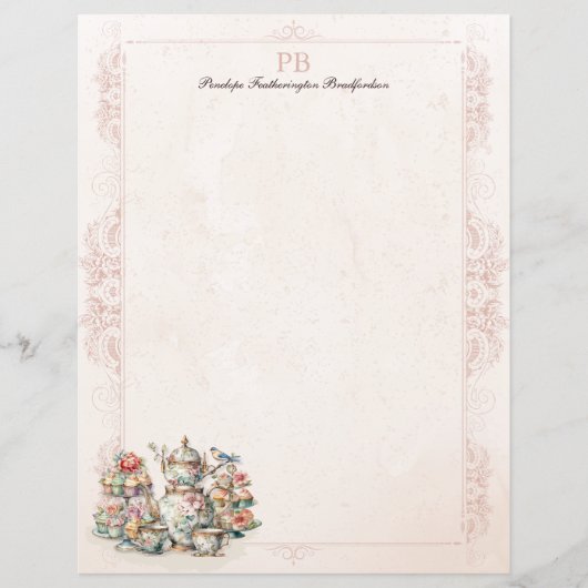 Chic Victoriaans Tea Monogrammed Stationery Paper (Voorkant)