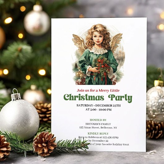 Chic Victorian Christmas angel party invitation