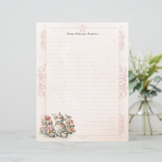 Chic Victorian Tea Monogramme Papeterie Linked (Debout devant)