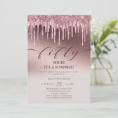 Chic Vijftigroze Glitter Birthday Kaart (Staand voorkant)