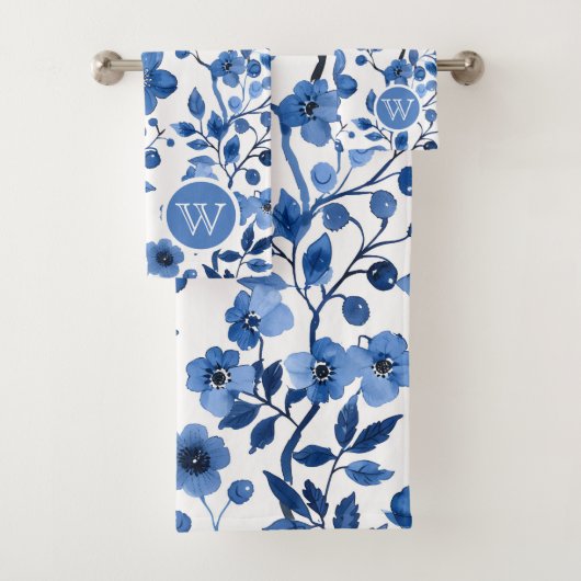 Chic Vintage bleu Floral Motifs Monogramme (En situation)