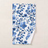 Chic Vintage bleu Floral Motifs Monogramme (Serviette à main)