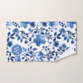 Chic Vintage bleu Floral Motifs Monogramme (Serviette à main)