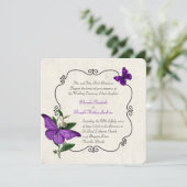 Chic Vintage Papillons pourpres Faire-part de mari (Debout devant)