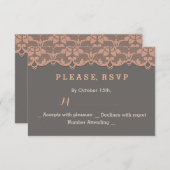 Chic Vintage Peach Grey Lace Wedding RSVP (Devant / Derrière)