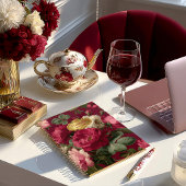 Chic Vintage Rose Red Floral  Monogrammed 