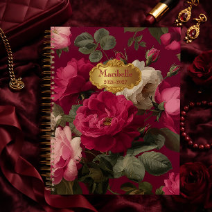 Chic Vintage Rose Rouge Floral Monogrammé