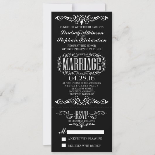 Chic Vintage Wedding Ticket uitnodiging (Voorkant)